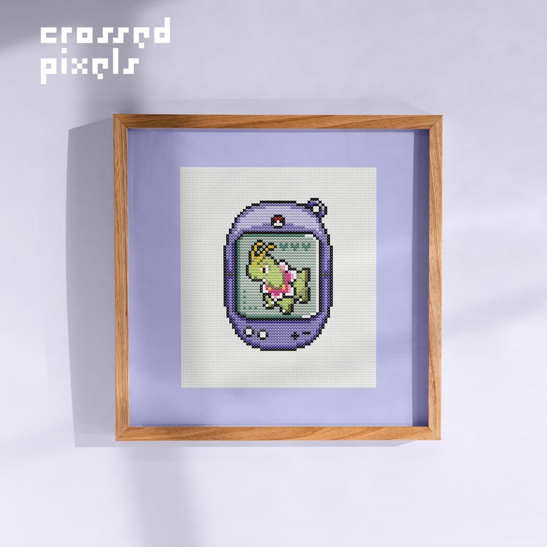 pixel art style cross stitch pattern of pokemon Meganium in Tamagotchi