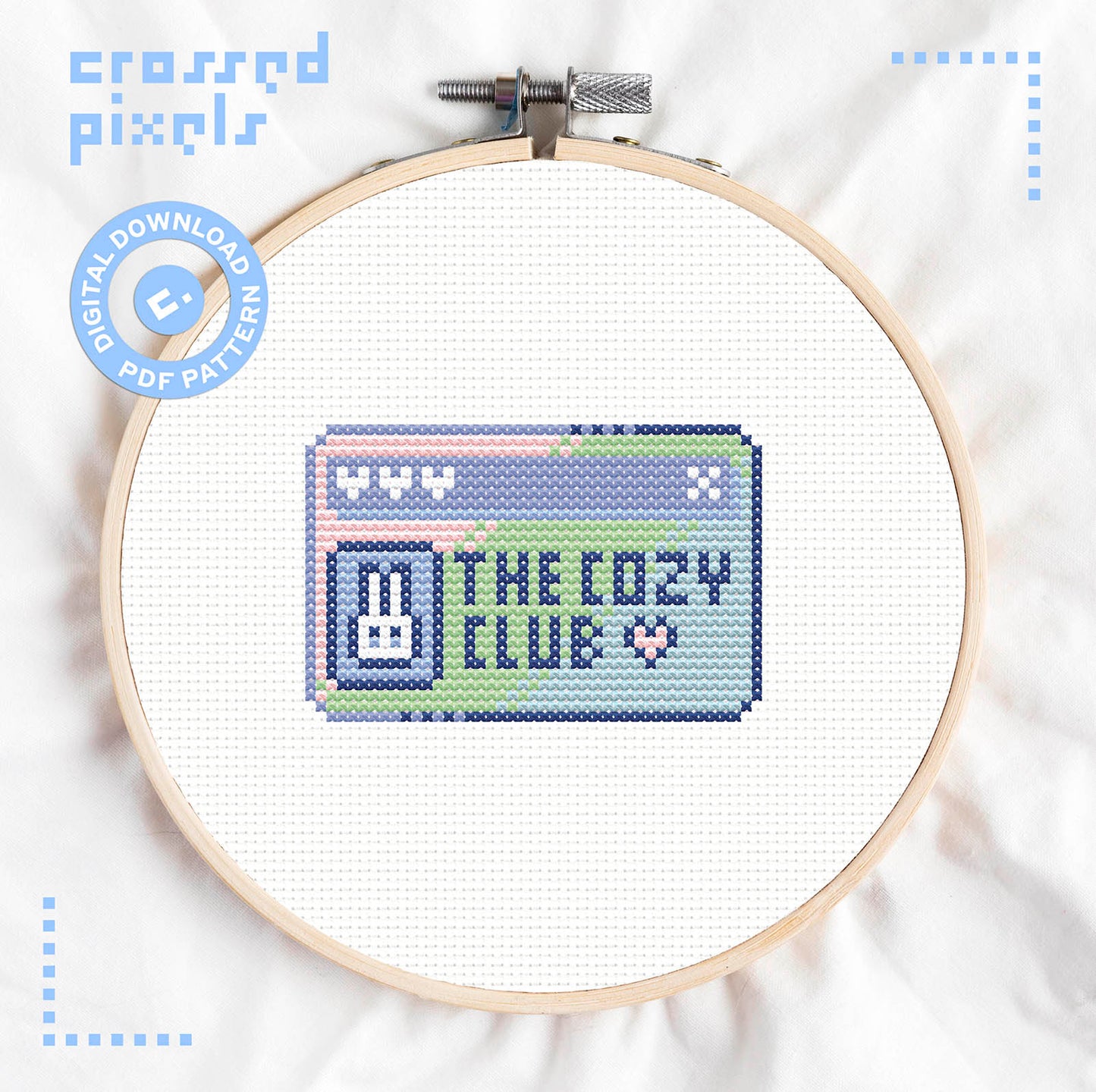 Pixel Art Cross Stitch Pattern Kawaii Cozy Club Card