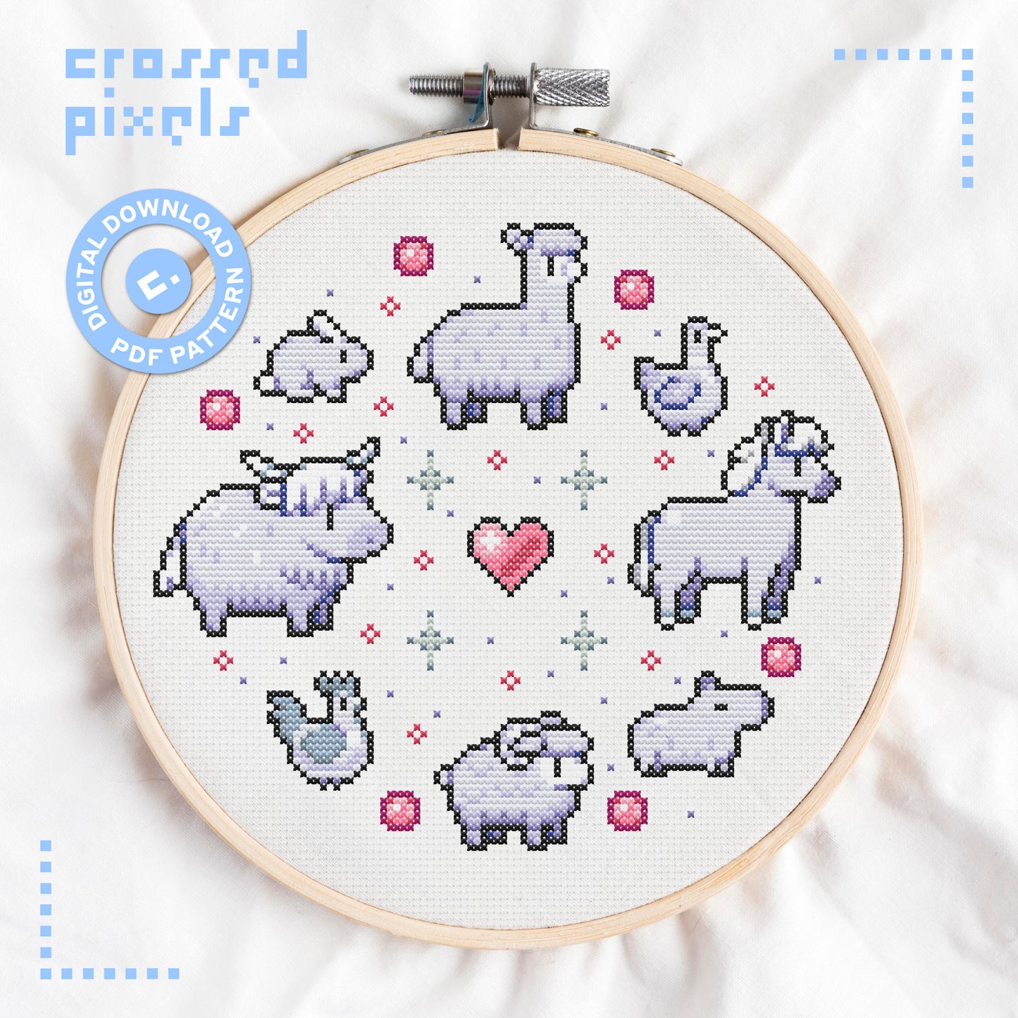 pixel art style cross stitch pattern of Fields of Mistria Animals