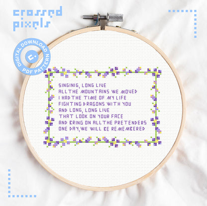 pixel art style cross stitch pattern of Taylor Swift lyrics