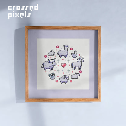 pixel art style cross stitch pattern of Fields of Mistria Animals